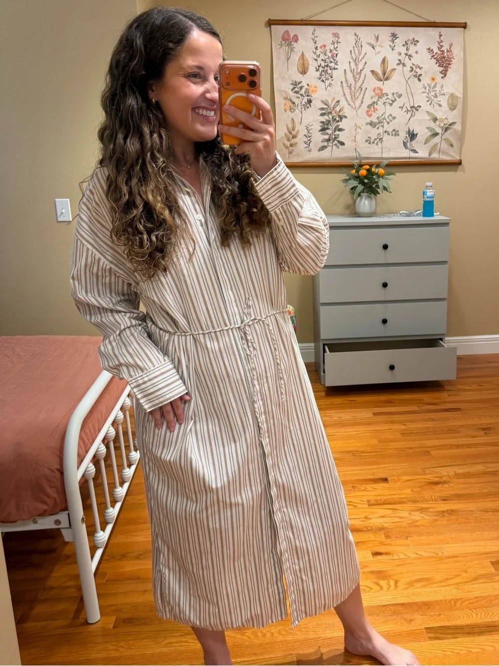 Abercrombie & Fitch Tan white Button Front Maxi Dress Medium
